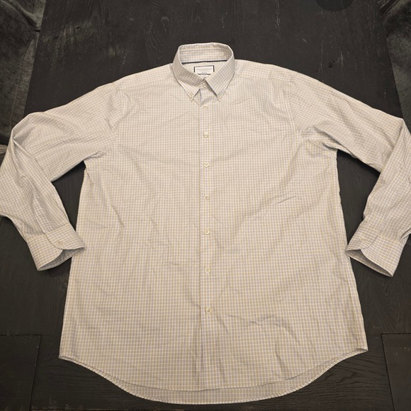 Charles Tyrwhitt Classic Fit Non-Iron Shirt 17/37 Blue Tan Check Button Down - Picture 3 of 6